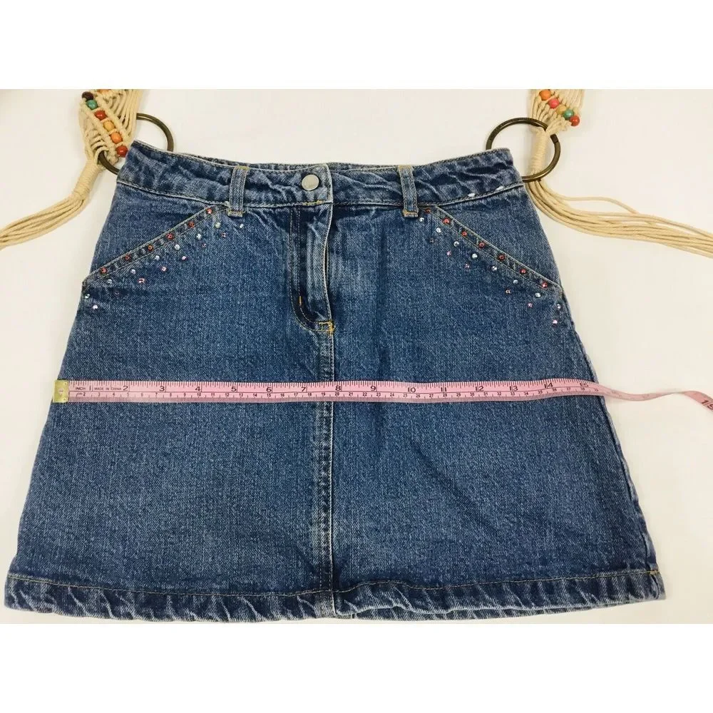 Pocketbook Macrame Handmade‎ Skirt Handbag Boho Denim Tote Rinestones Pockets